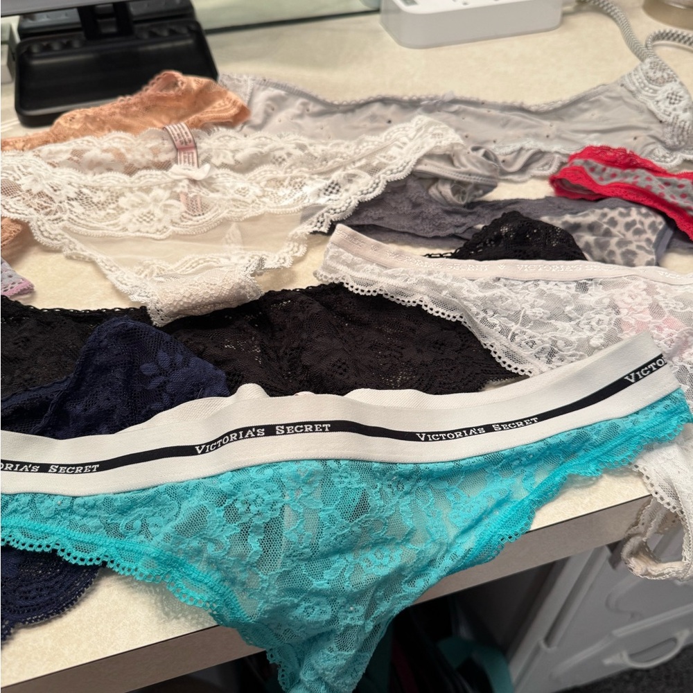 Victoria's Secret Lace Bikini Panty - Turquoise with White Logo Waistband